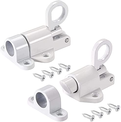 Loquet de Porte - Automatique verrou de porte Aluminium Verrou de Porte Verrouillage Fenêtre Porte De Sécurité Anneau De Tir À Ressort Ressort Bounce Verrou De Verrou De Verrouillage Avec Vis (Blanc)
