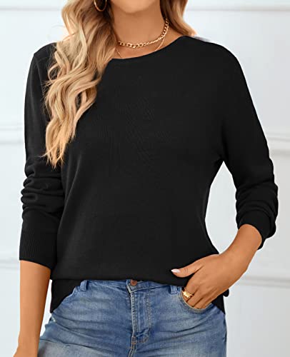 Image of QUALFORT Women's 100% Cotton Sweater, Basic Lightweight Long Sleeve Pullover