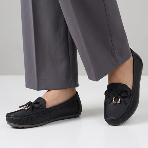 Image of CatBird Women's Flat Shoes for Casual & Office Wear, Bow Detail Slip-On Loafers