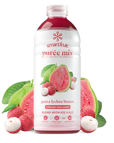 Image of Smartfruit Guava Lychee Breeze + Vegan Collagen- 100% Real Fruit Puree with Pink Guava & Lychee - Great for Smoothies, Juice, Yogurt, Cocktails, Teas & More - 48oz