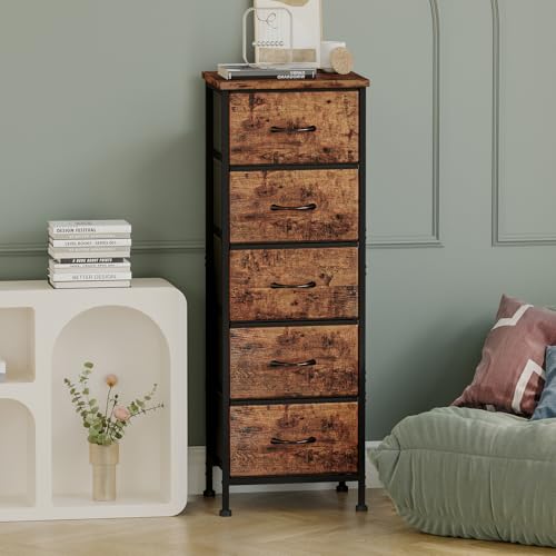 Fixwal Tall Dresser for Bedroom, Closet Organizers and Storage Tall Fabric Dresser for Closet, Drawer Organizer with 5 Drawers, Bedroom Furniture, Rustic Brown - Image 6