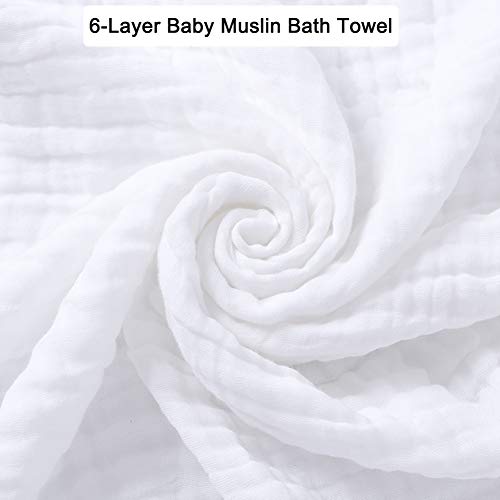 Image of Aablexema Muslin Baby Blanket Set of 2, 6-Layers 43 x 43 Inches Baby Bath Towel Swaddle Wrap Blankets for Newborn Girls(White & Pink)