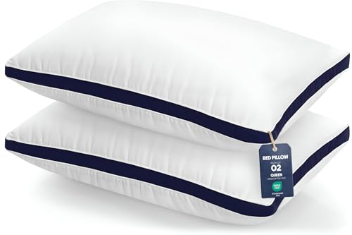Utopia Bedding Pillows 2 Pack Queen Size, (Navy) Luxury Hotel Quality Pillows, Brushed Fabric, Bed Pillow for Back, Stomach or Side Sleepers - 18 x 26 inch / 45 x 66 cm