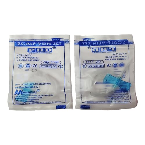 Image of Scalp Vein Set /Butterfly Needle Set | Sterile EO, Single Use Infusion Set | Soft Tubing, Color-Coded Wings | For Blood Collection, IV Infusion & Medical Use (23G (Blue) - 25 Pieces)