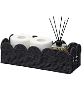 Black Scalloped Toilet Tank Basket, Handwoven Paper Rope Toilet Paper Holder Basket with Built-In...