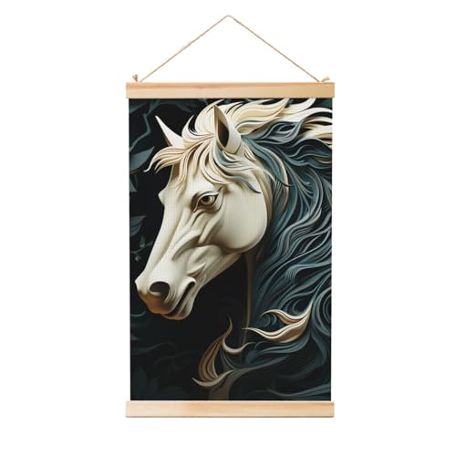 Toile motif cheval art vintage avec cintre bois pour votre salon