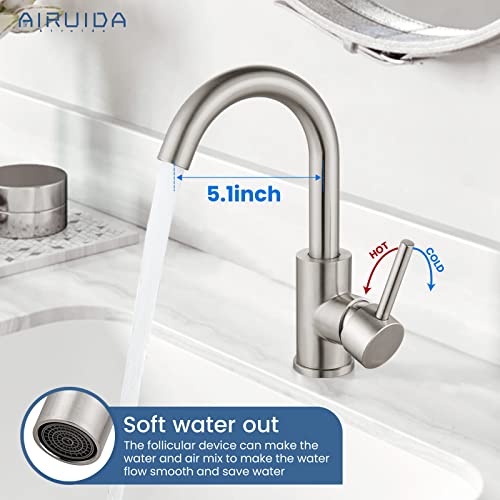 Airuida Brushed Nickel Bar Sink Sink Faucet Single Hole Small Rv Kitchen Sink Faucet Single Handle Bathroom Deck Mount Sus304 One Hole Mixer Tap 360 Degree Swivel Spout Lavatory Sink Faucet #TOP1