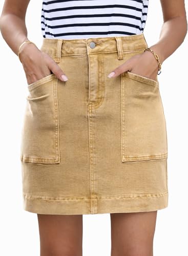 Sidefeel Women's Jean Skirt High Waisted Stretch Casual Summer Zimbaplatinum Denim Skirt with Pockets