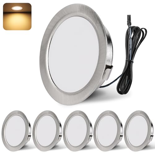 YindaLux 6x Focos LED Interior Techo 12V, 3000K Blanco cálido Regulable Downlight LED Techo Empotrable, 3W Ojos de buey LED para techo, Agujero 55-58mm Aluminio Foco led Nickel