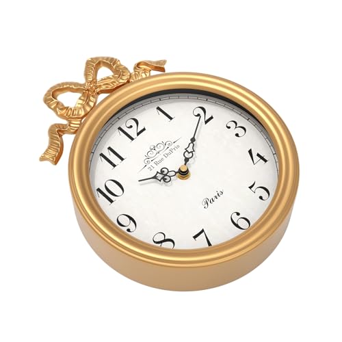 French Small Wall Clock with Bow, Vintage Gold Boho Style - Image 3