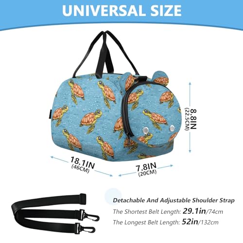 Turtle Bubble Blue Kids Travel Duffel Bag for Boys Girls Overnight Weekend Tote Bag with Shoes Compartment for Trip Beach Gym3