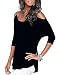 Styleword Women's Three-quarter Sleeves Off Shoulder Casual Shirt Tops(Black,M)