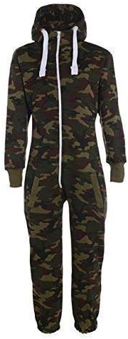 FASHIONCHIC KIDS ARMY CAMO PRINT ONESIE HOODED JUMPSUIT ALL IN ONE BOYS GIRLS FLEECE AGES 7-8, 9-10, 11/12, 13/14 YEARS (11-12, Camouflage)