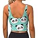 Women Girls Summer U-Shaped Back Sports Bras Elastic for Kawaii Panda Face Polka Dot Teal Mint Green Athletic Tops with Pads Quick Dry Sportswear for Workout Training