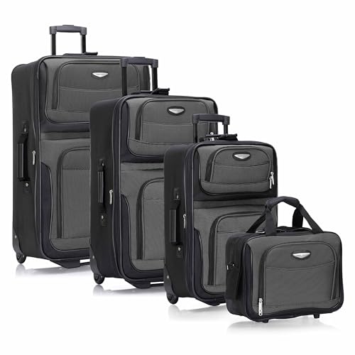 Travel Select Amsterdam 4-Piece Softside Expandable Rolling Luggage Set, Lightweight 2-Wheel Suitcases, Packing Cubes, Travel Tote, Durable Polyester Construction, Gray