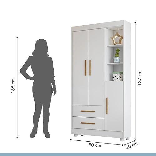 Guarda Roupa Infantil Flocos 3 Portas 2 Gavetas Tigus Baby Flex Color Branco/ypê/branco
