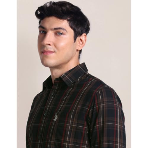 Image of U.S. Polo ASSN. Checked Tailored Fit Shirt for Men - 100% Cotton, Breathable & Comfortable, Full Sleeves Casual Shirt for Men