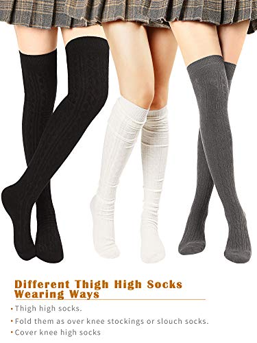 SATINIOR 3 Pairs Thigh High Socks Over Knee Socks Cotton Thigh High Knit Boot Stockings2