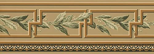 Concord Wallcoverings Elegant Olive Leaves Wallpaper Border Featuring Geometrical Figures And Plants, Colors Green Gold, Size 7 Inches By 15 Feet Ep7280B #TOP1