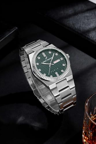 Image of Daniel Hechter Hoche Collection Classic Analog Watch for Men - Textured Dial,Crystal Indices with Fluted Bezel, Date Display and Silver Stainless Steel Strap