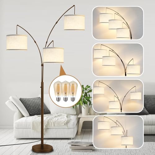 Floor Lamps for Living Room, 3-Light Dimmable Arc Tall Standing Floor ...
