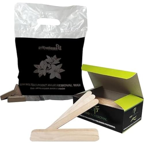 Pack Cera Depilatoria 1 Kg + 100 Espátulas Faciales para Depilación con Cera | A Elegir Ceras Calientes Depilacion Profesional 1000gr (Chocolate)
