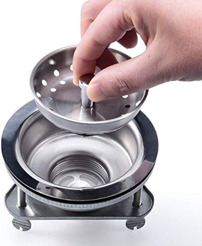 KONE 3-1/2 Inch Kitchen Sink Drain Assembly Strainer Basket/Stopper, 304 Premium Stainless Steel Kitchen Sink Drain Kit With Triangular base