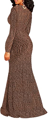 Image of Women's Sexy Long Sleeve Sparkly Maxi Dress V Neck High Slit Wrap Formal Gown Cocktail Glitter Maxi Long Dresses