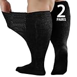 Orthostride Wide Diabetic Socks for Men Women Plus Size, Extra Long Edema Socks with Thickened Sole, Non-Binding Loose Fit Socks for Swollen Feet, Lymphedema - 2 Pairs Black