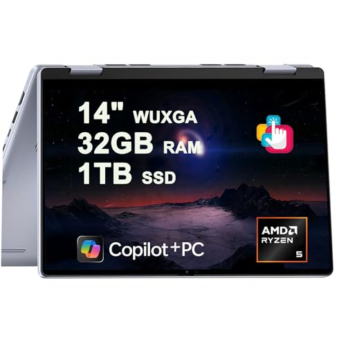 Image of Dell Inspiron 14 7445 2-in-1 Laptop 14" WUXGA Comfortview Touchscreen AMD 6-core Ryzen 5 8640HS (>i7-1355U) 32GB DDR5 1TB SSD Backlit for Designer Business Professional Work Win11 Copilot AI