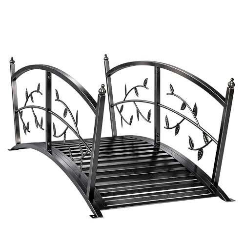 Outsunny Puente de Jardín Metálico, 1,2 m, Puente Decorativo para Estanques con Barandillas de Seguridad y Diseño de Hojas, Carga 100 kg, Construcción Resistente, Fácil Montaje, Negro