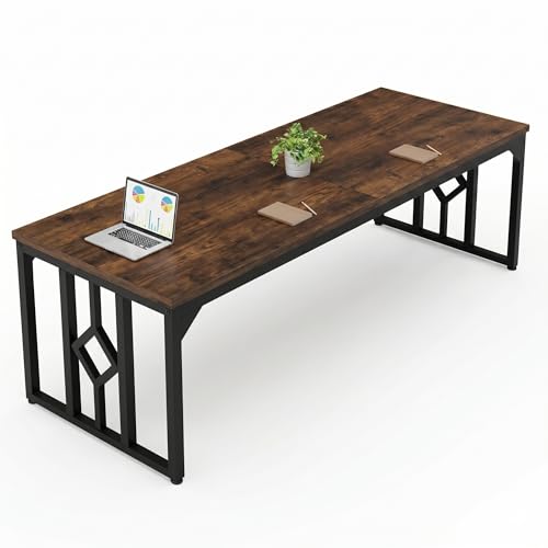 Image of Executive Computer Desk|Large Workstation Tables for Home & Workplace | Wooden Top with Heavy-Duty Metal Frame|office table for work| Conference Setup & Director Use|Rustic Brown|200x70x75 CM