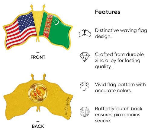 USA and Turkmenistan Crossed Flag Lapel Pin | American Turkmen National Friendship Souvenir Gifts for Men & Women | US Turkmenistan Double Flag Patriotic Pins for Hat, Tie, and Backpack (1pc) by Ababyyan - Used condition - Image 3