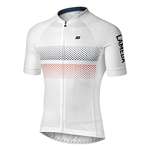 LAMEDA Maillot Ciclismo Hombre Verano Ropa Ciclista Hombre Poliéster 100% Transpirable Ropa Camiseta Ciclismo Elástico y De Secado Rápido(Blanco,XL)