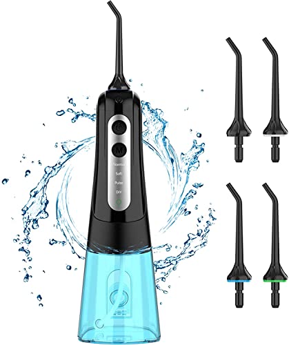 Cordless Water Flosser, Portable Dental Flosser Teeth Cleaner with DIY Modes, 300ML Rechargeable Dental Oral Irrigator for Home Travel Braces Oral Care, IPX7 Waterproof 4 Jet Tips