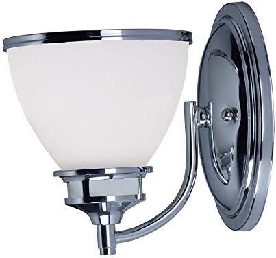 Maxim 21591SWPC Novus 1-Light Wall Sconce Bath Vanity, Polished Chrome Finish, Satin White Glass, MB Incandescent Incandescent Bulb , 5W Max., Dry Safety Rating, 2700/3000/4000K Color Temp, Standard Triac/Lutron® or Leviton Dimmable, Shade Material, 320 Rated Lumens