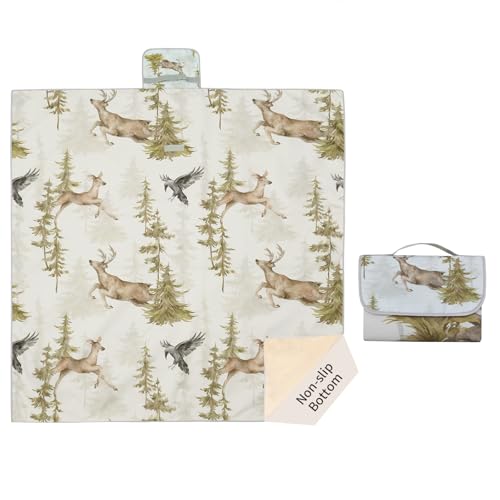 Image of Insular Baby Splat Mat for Under High Chair /Arts /Crafts, Anti Slip and Waterproof Splash Mat for Floor, Portable Picnic Mat, 51x51 Inch, Forest Deer
