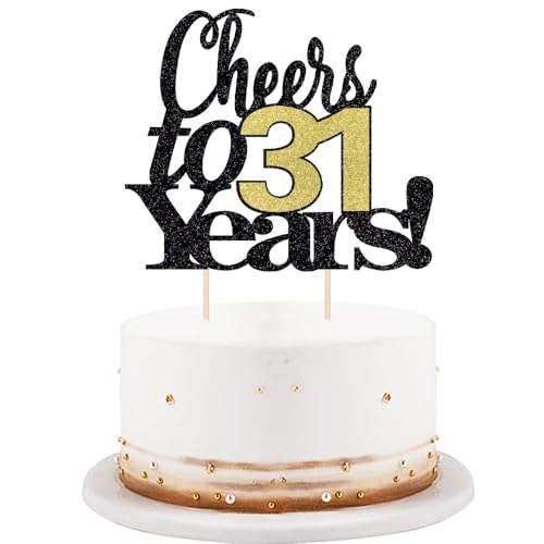 LVEUD Black Font Golden Numbers Cheers to 31 Years Happy Birthday Cake Topper -Wedding,Anniversary,Birthday Party Decorations (31th)