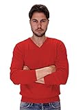MADE IN ITALY MARIA DI RIPABIANCA Herrenpullover mit V-Ausschnitt 100% Kaschmir Made in Italy (rot,58)