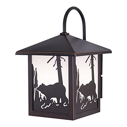 Vaxcel Bozeman 1 Light Bronze Rustic Bear Tree Outdoor Wall Lantern White Glass #TOP2