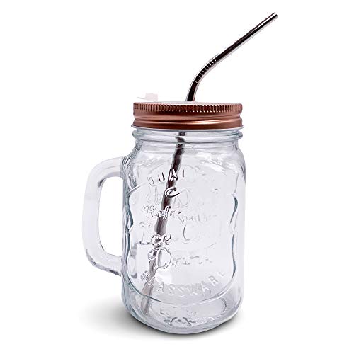 Home Suave - Mason Jar Mugs With Handle, Regular Mouth Colorful Lids With 2 Reusable Stainless Steel Straw, Set Of 2 (Rose Gold), Kitchen Glass 16 Oz Jars,Refreshing Ice Cold Drink & Dishwasher Safe #TOP2