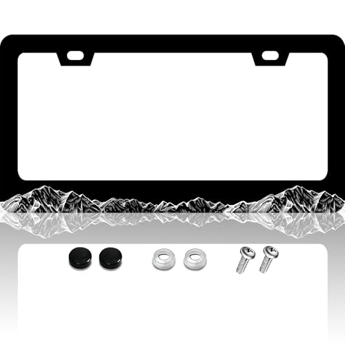 KDQEP Mountain License Plate Frame,Black and White License Plate Frame,Rust-Proof Waterproof Stainless Steel 2 Hole License Plate Holder for Men Women 12.2 X 6 Inch