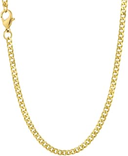 Italian 14K Solid Yellow Gold Cuban Link Curb Chain Necklace for Men & Women Diamond Cut with Lobster Claw Clasp 14K Real Gold Chain Jewelry (2mm-3.5MM)