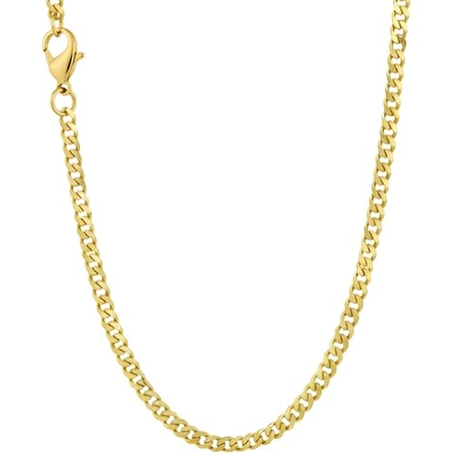 Italian 14K Solid Yellow Gold Cuban Link Curb Chain Necklace for Men & Women Diamond Cut with Lobster Claw Clasp 14K Real Gold Chain Jewelry (2mm - 3.5MM)