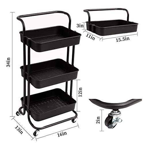 danpinera Slim Cart with Lockable Wheels & Hanging Cups & Hooks, Storage Organization Shelves for Kitchen, Bathroom, Office
