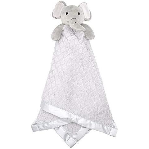 EVERYDAY KIDS Large Lovey Baby Security Blanket for Boys and Girls Sweet Elephant Stuffed Animal on 30” Gender Neutral Gray Snuggle Baby Blanket; Fluffy Fleece with Attached Plush Toy to Cuddle Cover