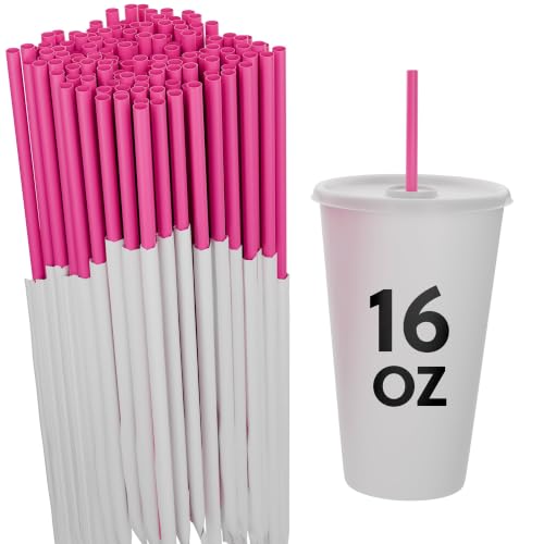 Individually Wrapped Straws, 7.75 Inch Paper Wrapped Plastic Drinking Straws, 0.21 Inch Wide, for Restaurants and To-Go Drinks, Pink, 500 Count