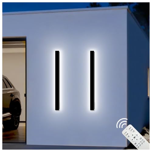 Image of Modern Outdoor Wall Lights, 2 Pack 39.4Inch Long Outdoor Wall Sconce | LED Dimmable Outdoor Porch Lights Wall Mount Exterior Lighting Fixture IP65 Waterproof Black Outside Lights for House Garage