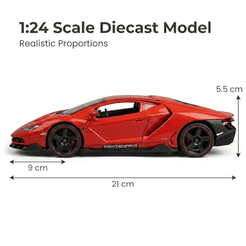 Image of 1:24 Scale Lamborghini Centenario LP770-4 Diecast Metal Car Model with Openable Doors & Bonnet, Light & Sound, Detailed Interior, Collectible Sports Car Toy for Kids & Adults (20 cm)