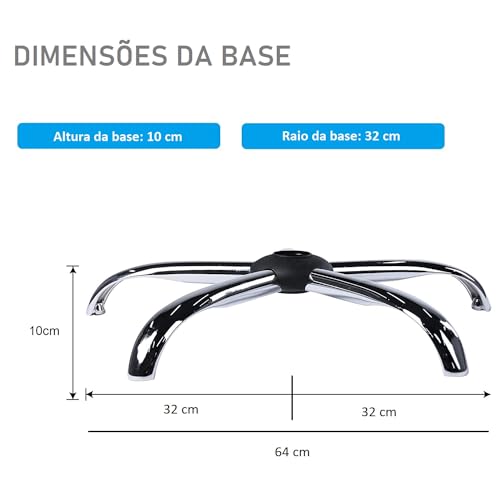 Base Estrela Gamer Presidente em Aço para Cadeira com Rodízios em Nylon 325 mm